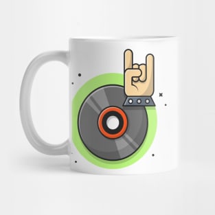 Vinyl Disk Music with Metal and Rock Hand Music Cartoon Vector Icon Illustration Mug